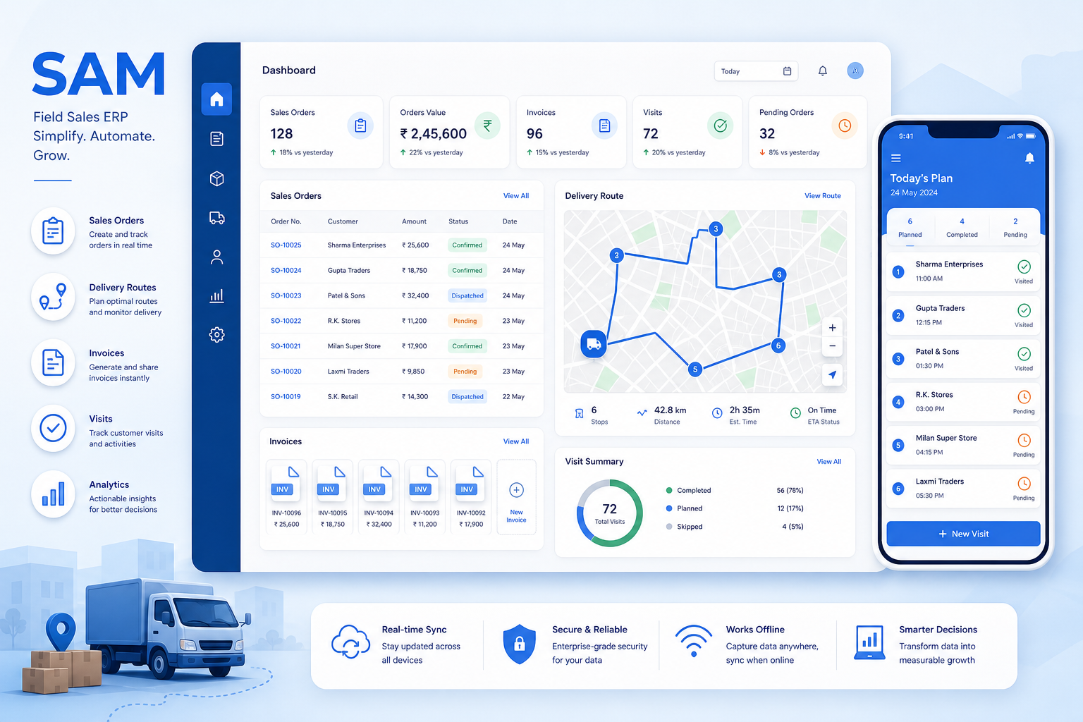 SAM field sales and delivery ERP product interface
